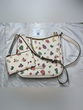 Coach Ellie File Crossbody Bag & Matching Wristlet Set Floral Field Print